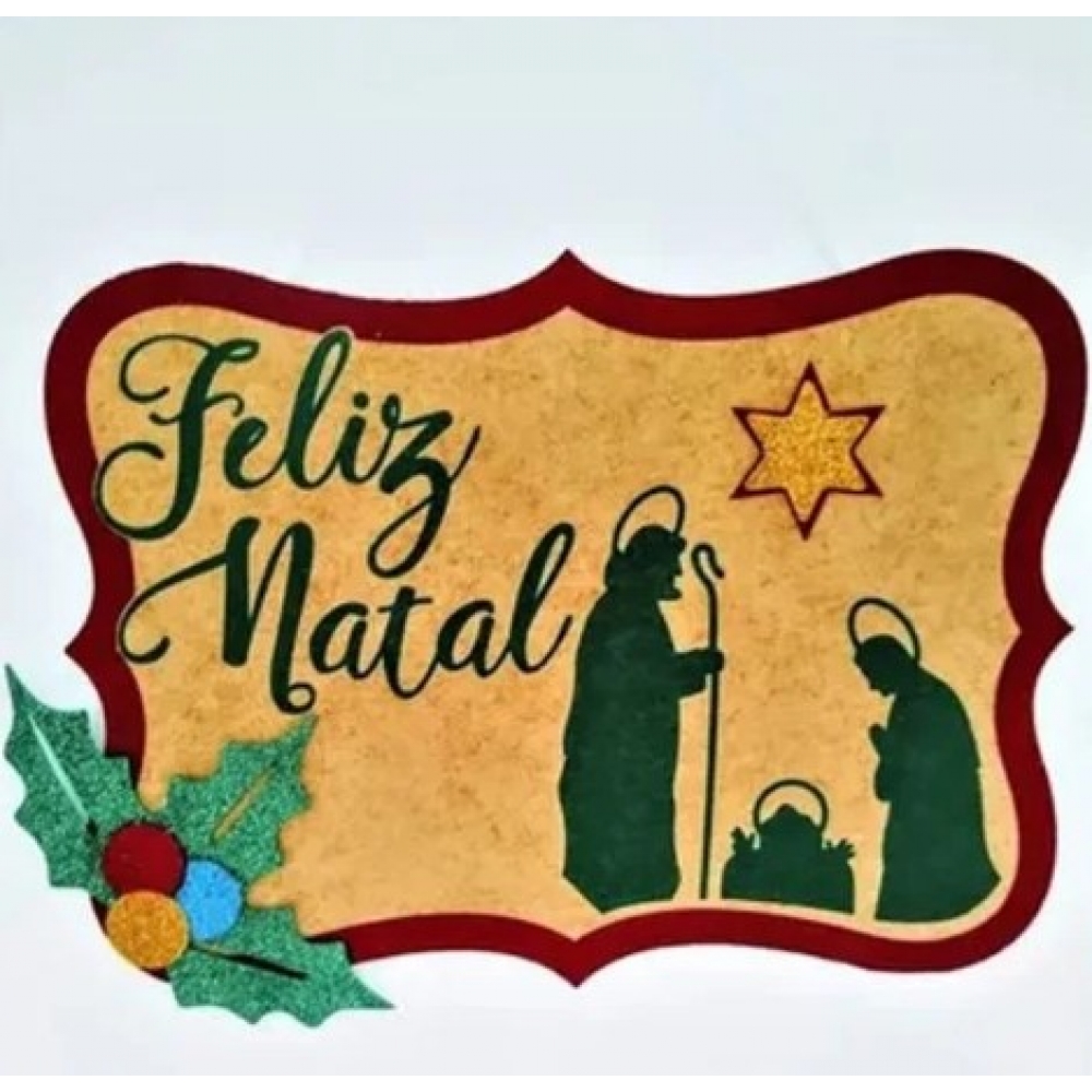 Placa MDF Feliz Natal Presépio Grinfest - Natal