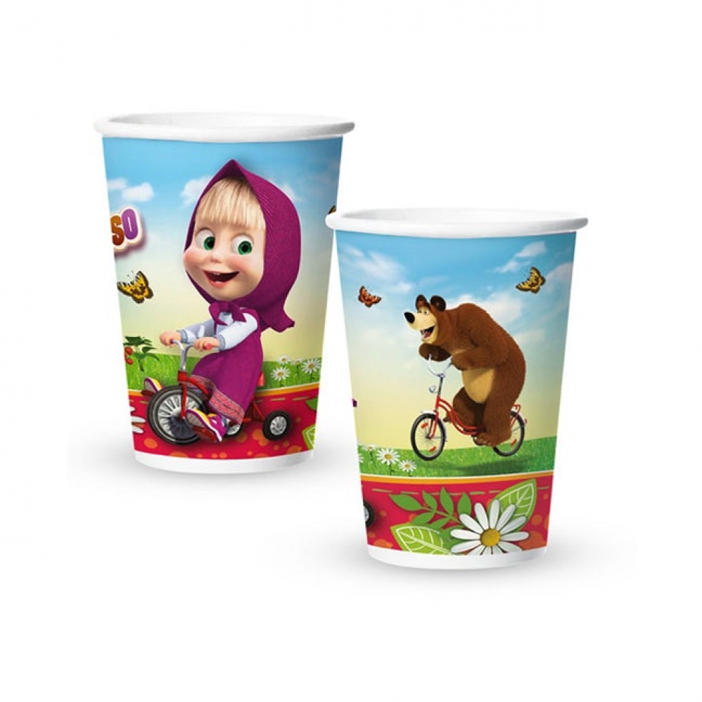 Copo de Papel 180ml Masha e o Urso c/8 Regina Festas - Temas Infantis