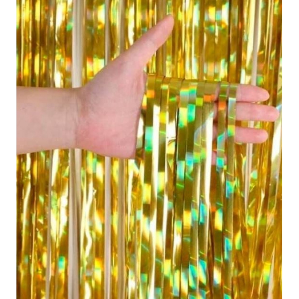 Cortina de Ráfia Metalizada Furta Cor Dourada 1m x 2m - Decoração