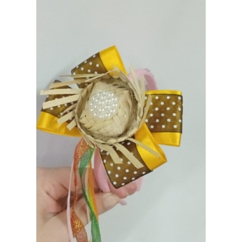 Tiara Junina Mini Chapéu Com Laço Duplo