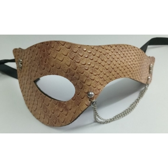 Máscara Veneza Couro Bege Com Corrente