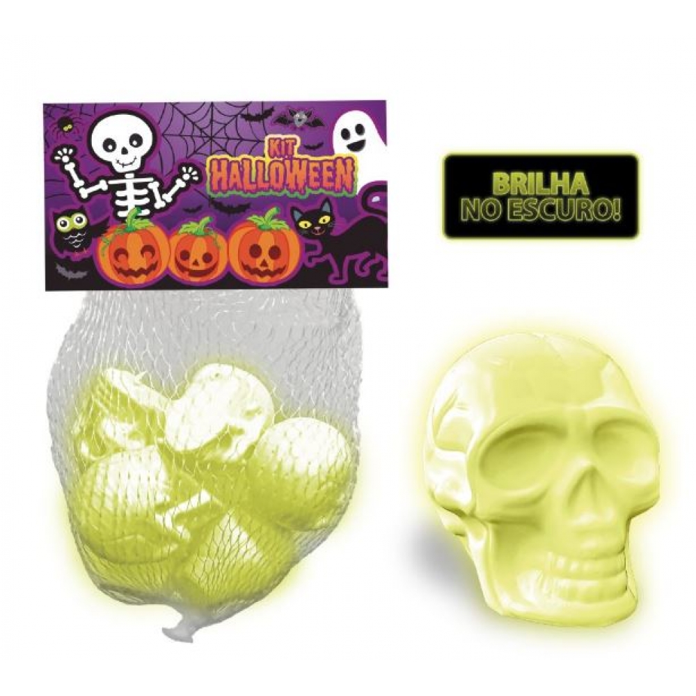 Mini Crânio Neon Halloween c/6 Gala - Halloween