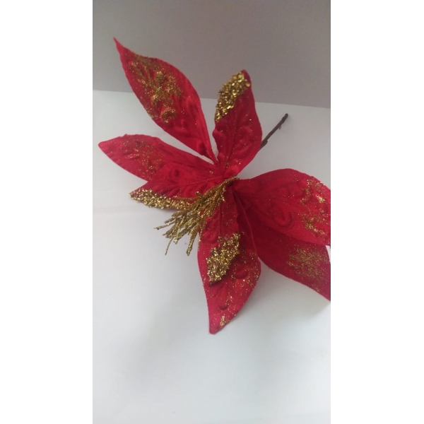 Enfeite Natalino Flor Veludo Com Glitter - Natal