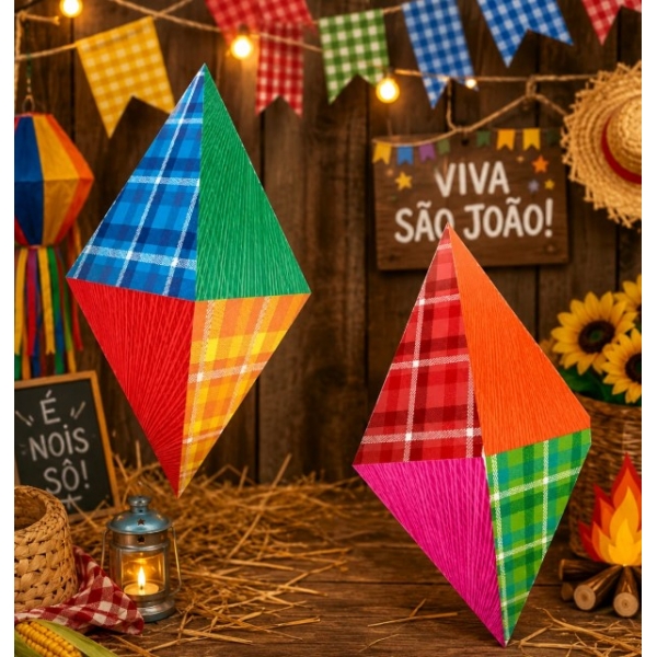 Balão de Papel Losango Colorido c/3 Kaixote - Festa Junina