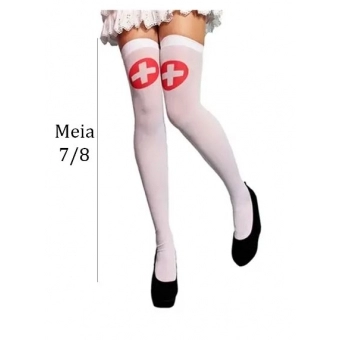 Meia 7/8 Branca Enfermeira Adulto