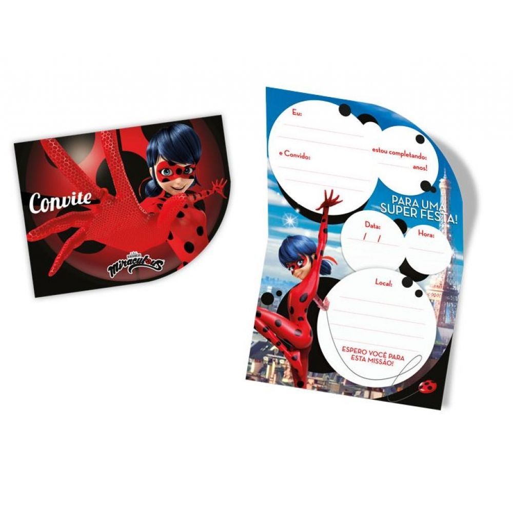 Convite Miraculous Ladybug c/8 Regina Festas - Temas infantis