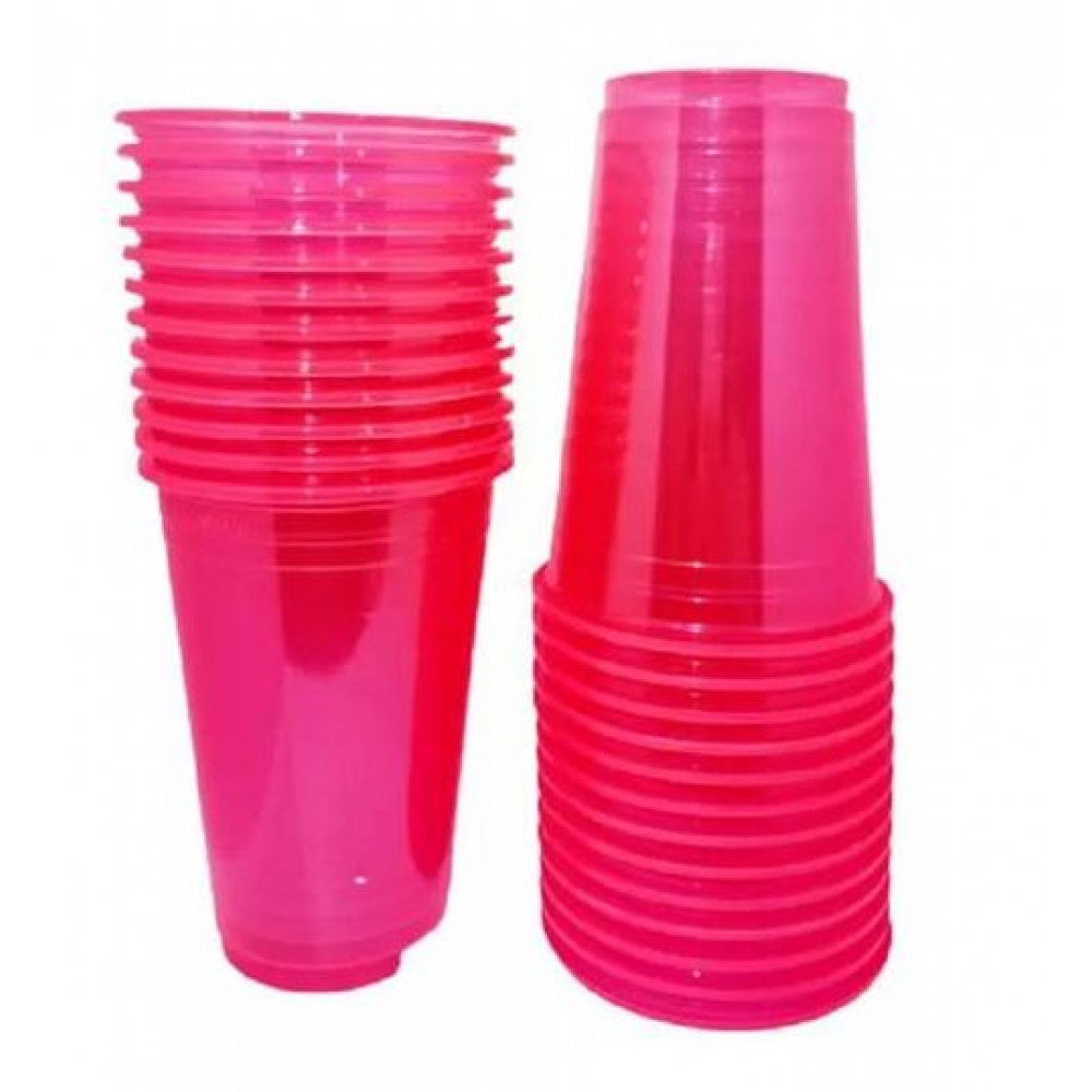 Copo 300ml Biodegradável Crystal Neon Rosa c/25 Trik Trik - Descartáveis