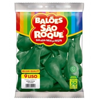 Balão 9 Liso Verde Folha c/50 São Roque