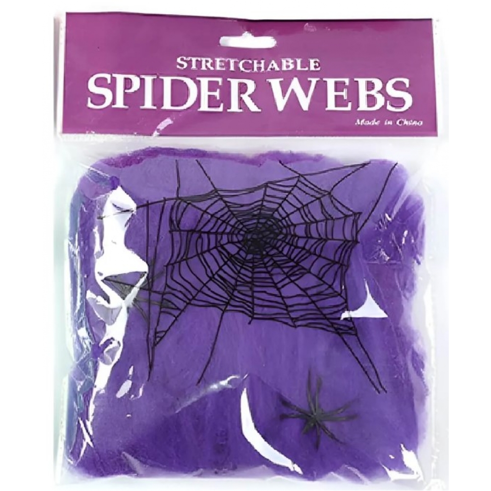 Teia de Aranha Roxa Halloween 20g Com 2 Aranhas - Halloween