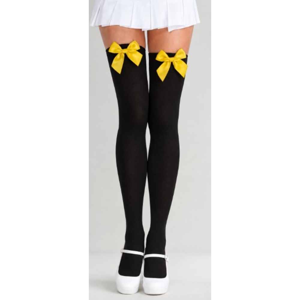 Meia 7/8 Lisa Preta Com Laço Amarelo Adulto - Acessórios para fantasia