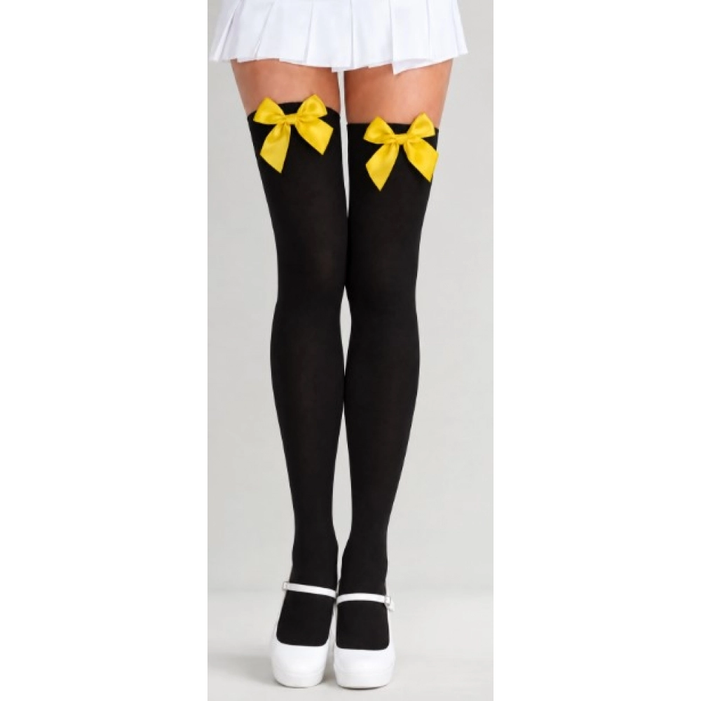Meia 7/8 Lisa Preta Com Laço Amarelo Adulto - Acessórios para fantasia