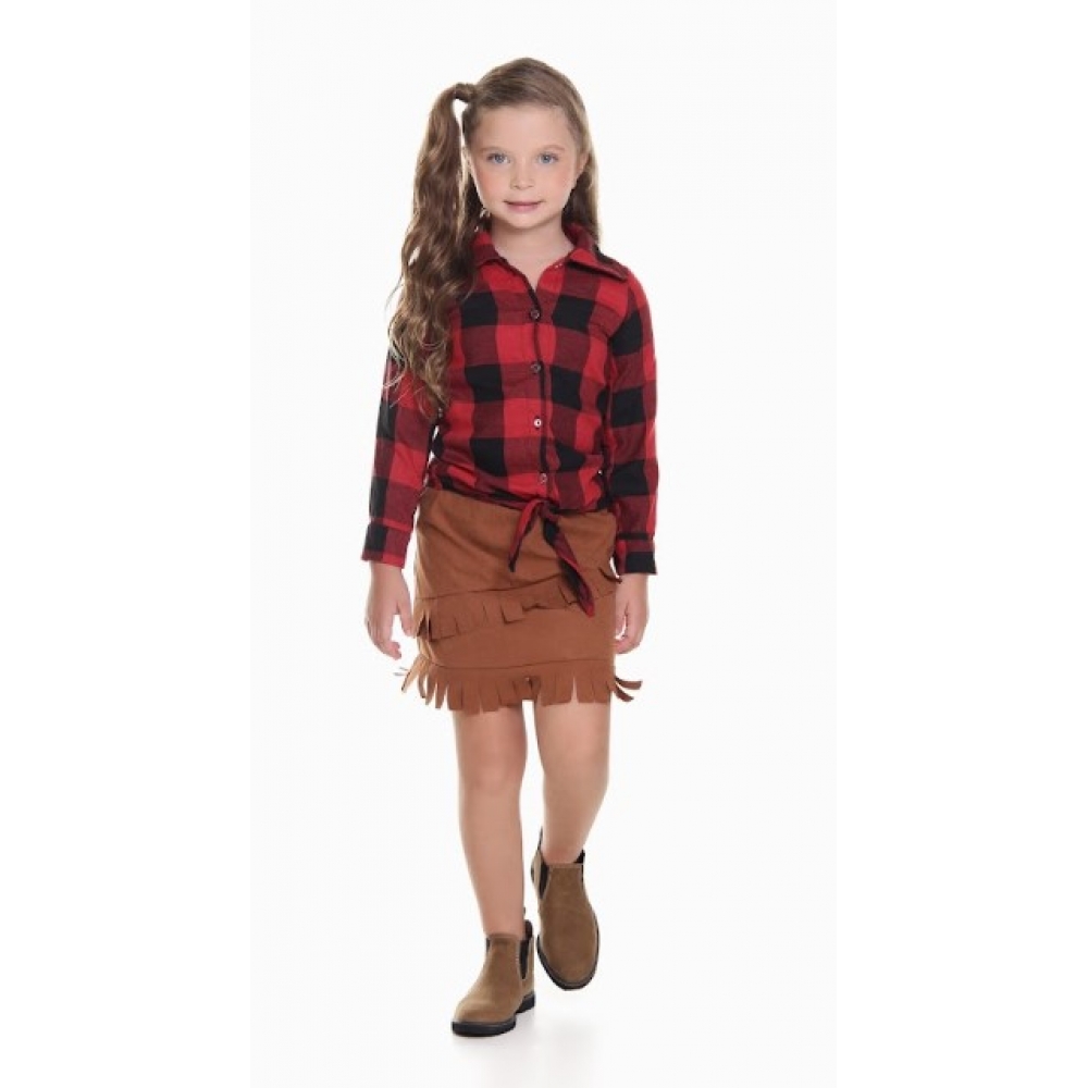 Camisa Feminina Infantil Flanela Xadrez Vermelha - Fantasias Juninas