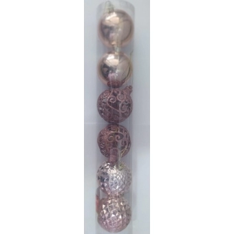 Enfeite Bola Natalina Craquelada/ Lisa/ Glitter Rosê 8cm c/6