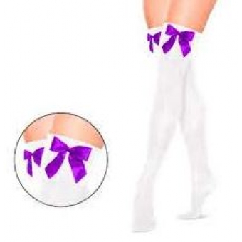 Meia 7/8 Lisa Branca Com Laço Roxo Adulto