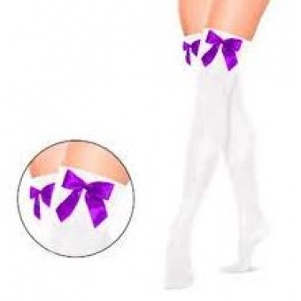 Meia 7/8 Lisa Branca Com Laço Roxo Adulto