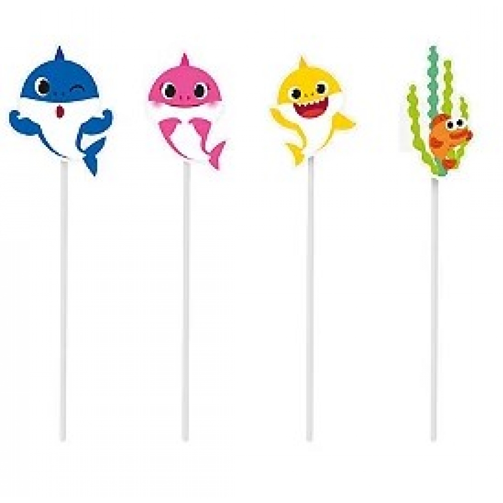 Pick Decorativo Longo Baby Shark c/08 Cromus Festas - Temas Infantis