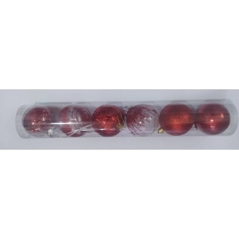 Enfeite Bola Natalina Decorada Vermelha 7cm c/6