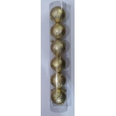 Enfeite Bola Natalina Estampada Dourada 8cm c/6 - Natal