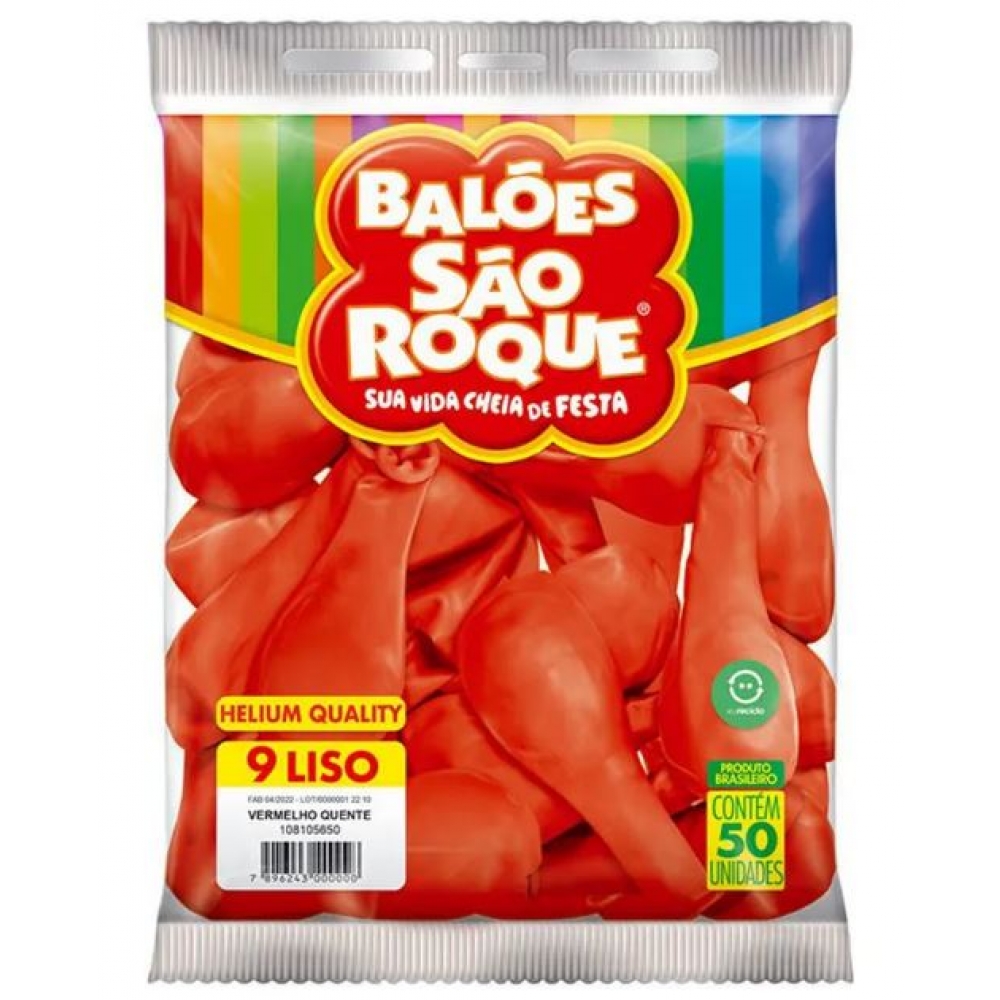 Balão 9 Liso Vermelho Quente c/50 São Roque - Balões