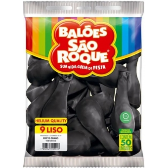 Balão 9 Liso Preto Ébano c/50 São Roque