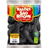 Balão 9 Liso Preto Ébano c/50 São Roque - Balões