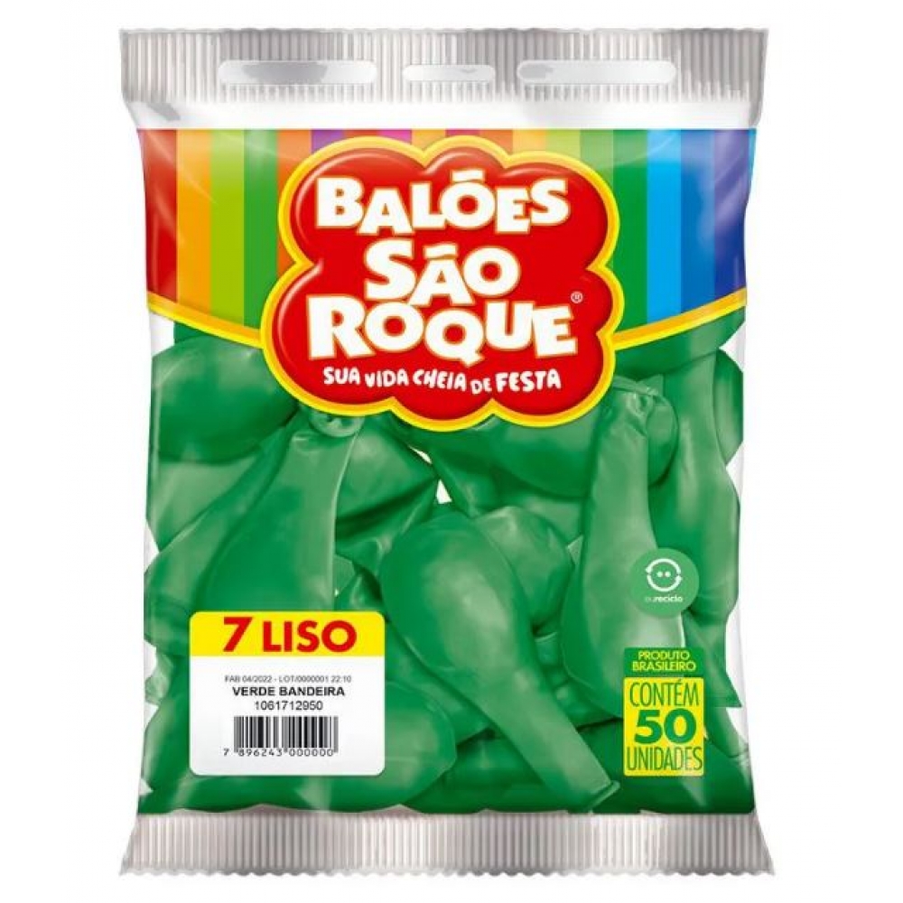 Balão 7 Liso Verde Bandeira c/50 São Roque - Balões