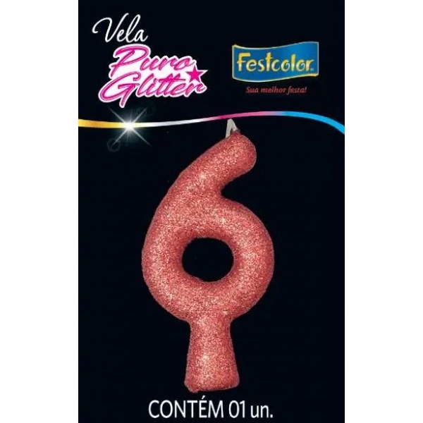 Vela Parabéns Glitter Rose Gold Festcolor - Velas
