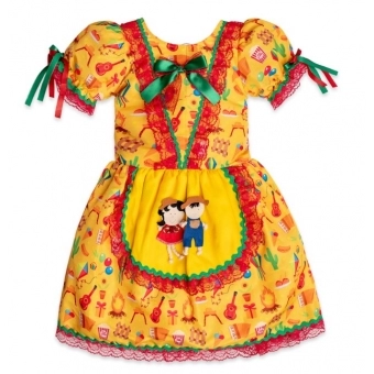 Vestido Junino Infantil Casal Amarelo