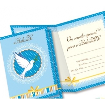 Convite Batizado Azul c/10 Ultrafest