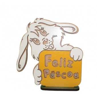 Enfeite Placa Feliz Páscoa MDF 29cm