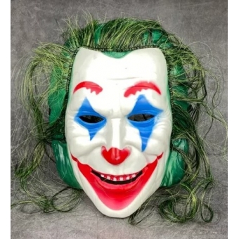 Máscara Plástica Halloween Palhaço Coringa com Cabelo
