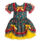 Vestido Junino Infantil Fogueira Verde - Fantasias Juninas