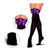Meia 7/8 Lisa Preta Com Laço Roxo Adulto - Acessórios para fantasia