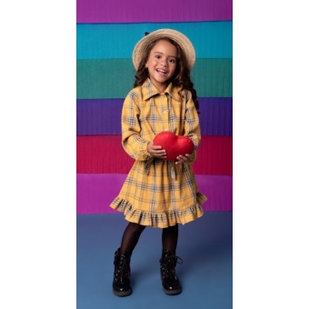 Conjunto Junino Infantil Xadrez Mostarda