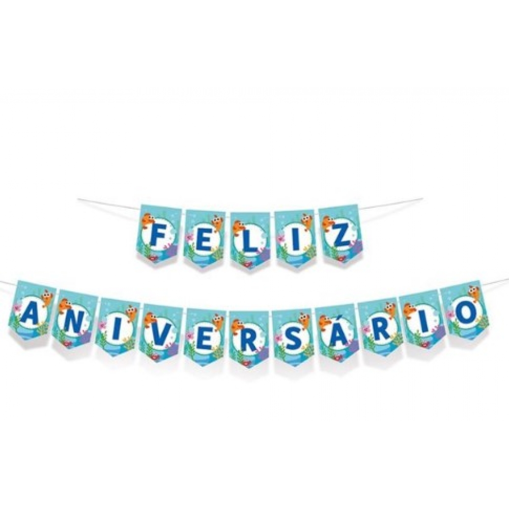 Faixa Decorativa Feliz Aniversário Baby Shark Cromus - Temas Infantis