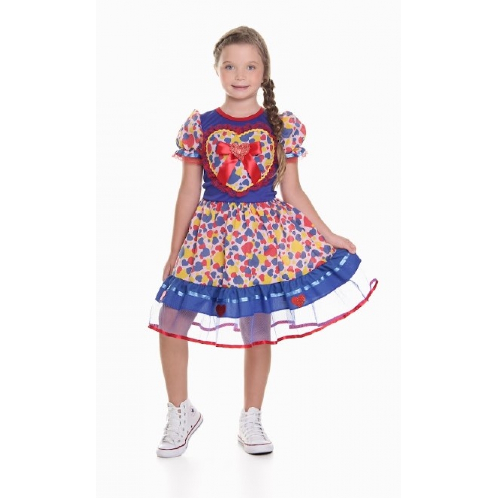 Vestido Junino Infantil Coração Azul - Fantasias Juninas