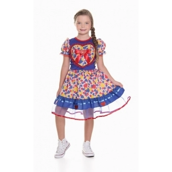 Vestido Junino Infantil Coração Azul