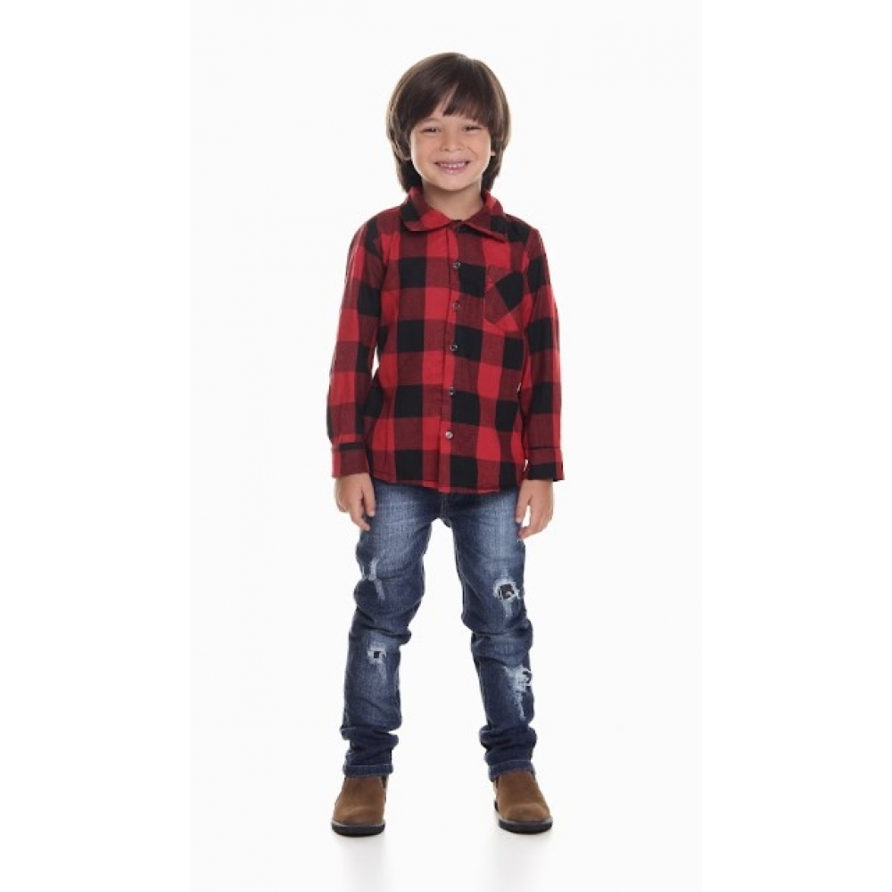Camisa Junina Infantil Flanela Xadrez Vermelha - Fantasias Juninas