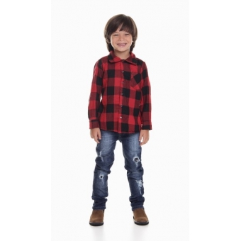 Camisa Junina Infantil Flanela Xadrez Vermelha