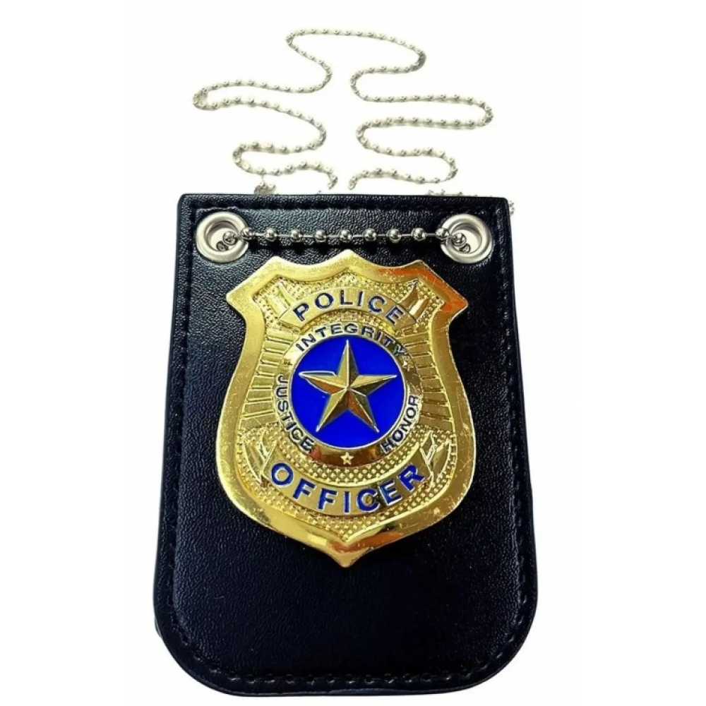 Distintivo Policial Dourado Com Corrente Para Fantasia - Acessórios para fantasia
