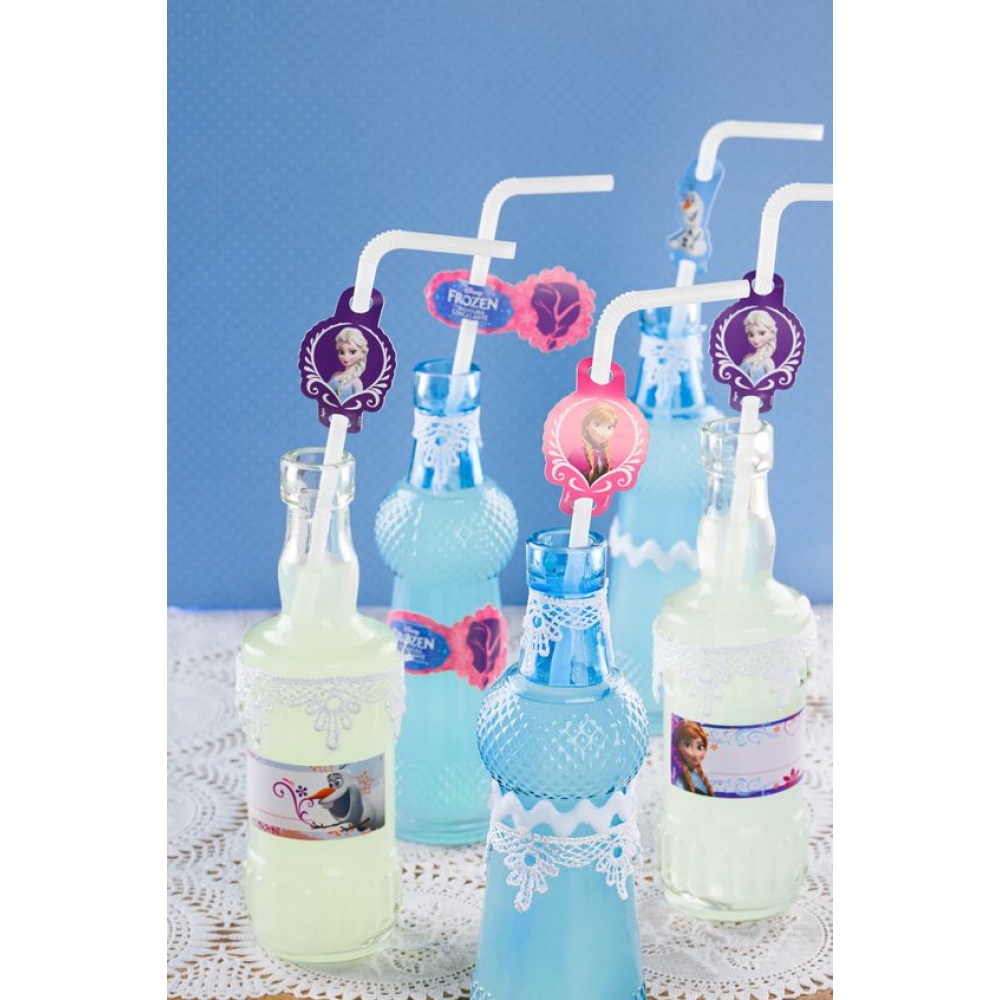 Canudo Plástico Sanfonado Branco Frozen c/30 Regina Festas - Temas Infantis