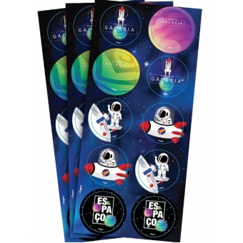 Adesivo Redondo Espacial c/30 Regina Festas