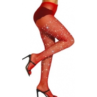 Meia Calça Arrastão c/ Strass Adulto Vermelha