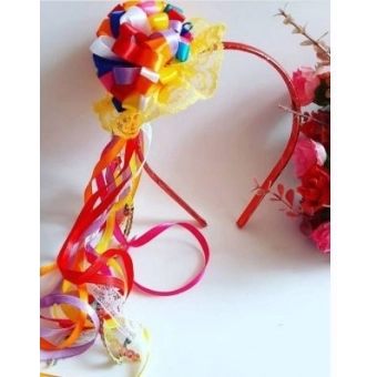 Tiara Junina Pompom com Fitas