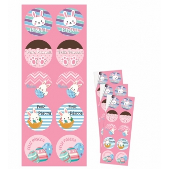 Adesivo Redondo Páscoa Rosa c/30 Duster