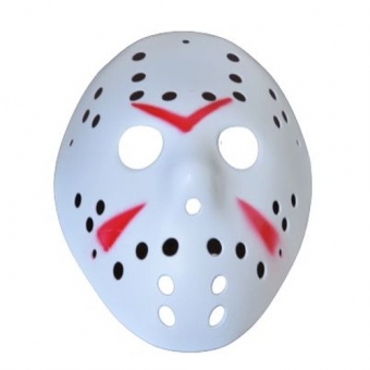 Máscara Plástica Jason Branca e Vermelha