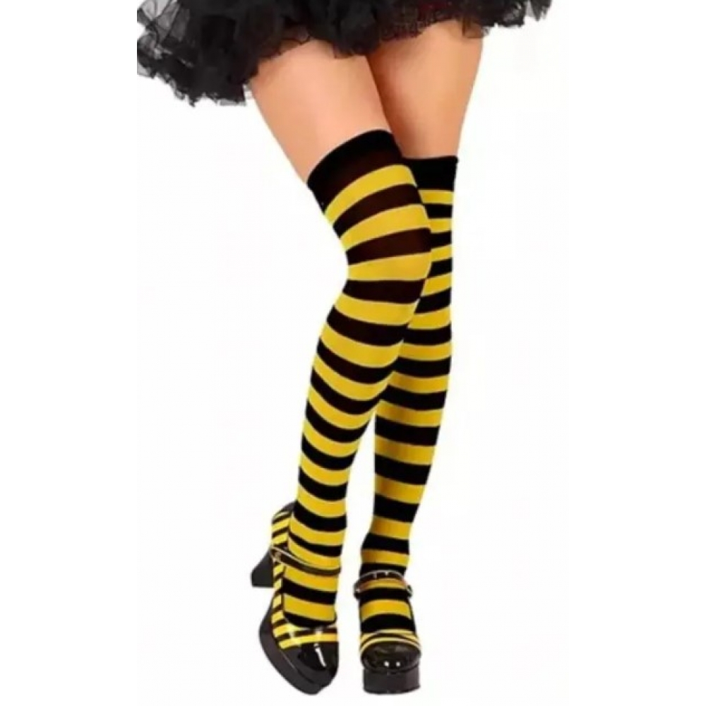 Meia 7/8 Listrada Preta e Amarelo Adulto - Acessórios para fantasia
