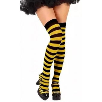 Meia 7/8 Listrada Preta e Amarelo Adulto