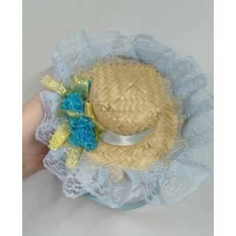 Tiara Junina Chapéu Boneca Renda Azul