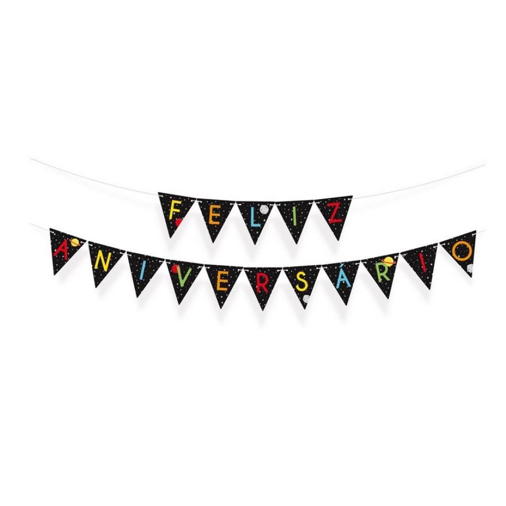 Faixa Decorativa Feliz Aniversário Astronauta Cromus - Temas Infantis